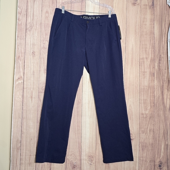 Under Amour Heat Gear Loose Fit Mens Navy Blue Straight  Pants Size 38 NWT - Picture 1 of 8